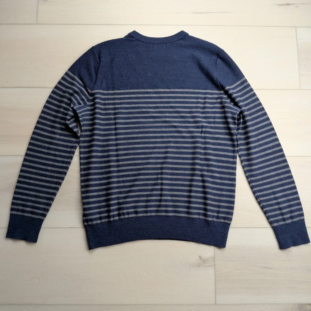 Banana Republic Sweater Mens‎ XL Blue Striped Merino Wool Crew Neck Long Sleeve